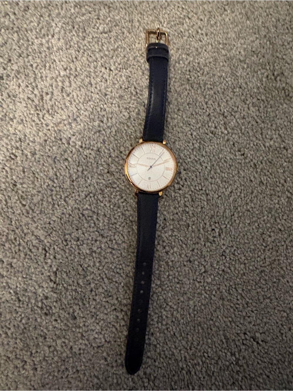 Fossil Women’s Navy Leather Strap Watch with Gold-Tone Case